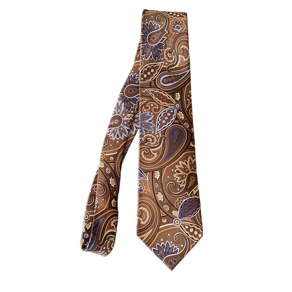 Pre Owned Men’s Geoffrey Beene Tie Neck Tie Necktie Paisley Print 100% Silk - Picture 1 of 5